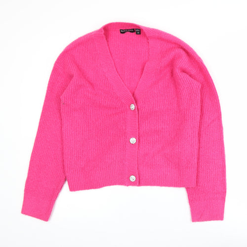 Brave Soul Womens Pink XS Cardigan V-Neck Acrylic Blend Knit