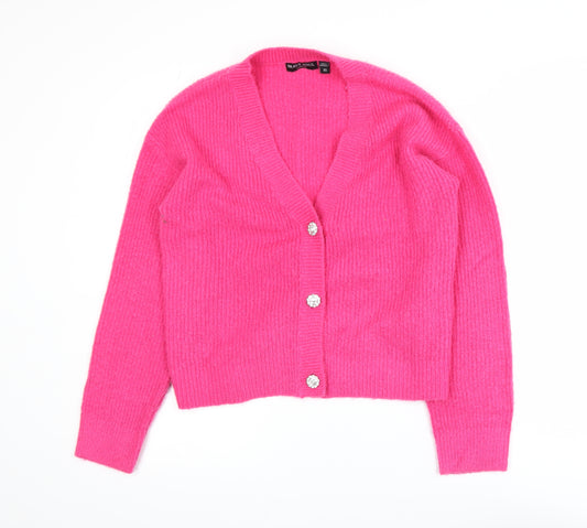 Brave Soul Womens Pink XS Cardigan V-Neck Acrylic Blend Knit