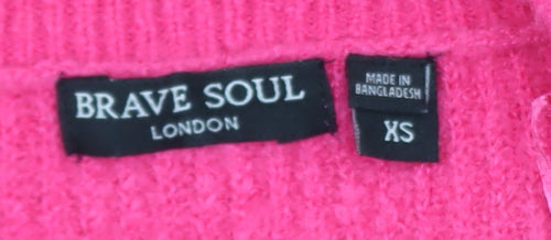 Brave Soul Womens Pink XS Cardigan V-Neck Acrylic Blend Knit