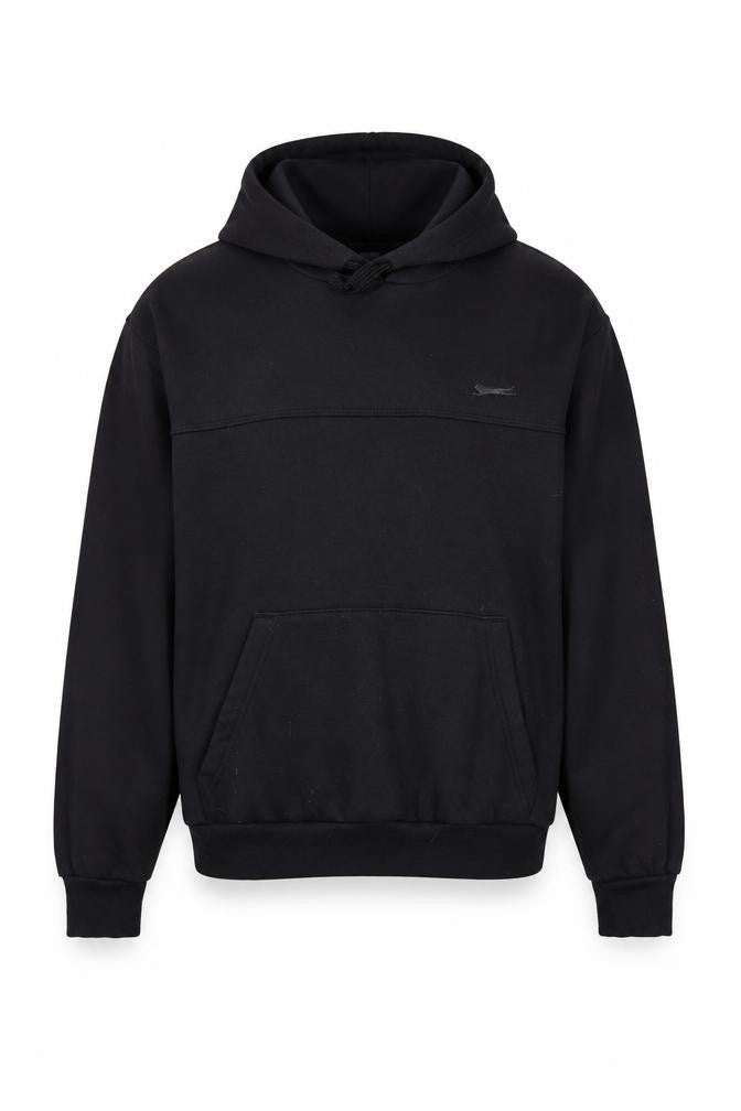 Front view of Slazenger Men's Black Pullover Hoodie, size M, Fleece Sweatshirt