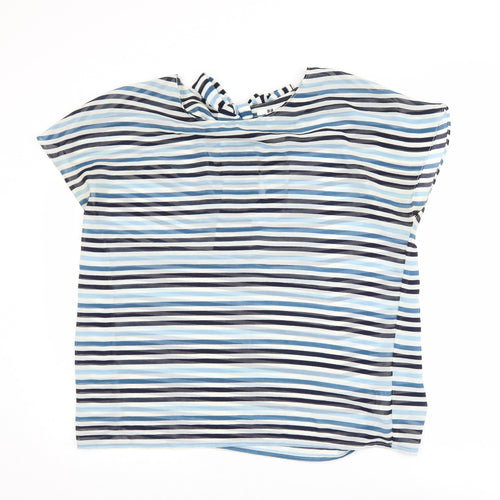 Uniqlo Women Blue Striped Bow Neck Chiffon Blouse Size M