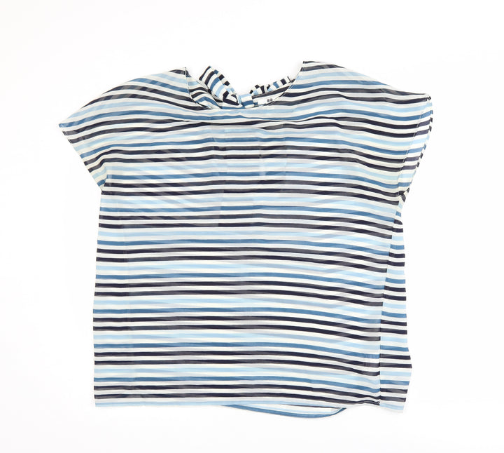 Uniqlo Women Blue Striped Bow Neck Chiffon Blouse Size M