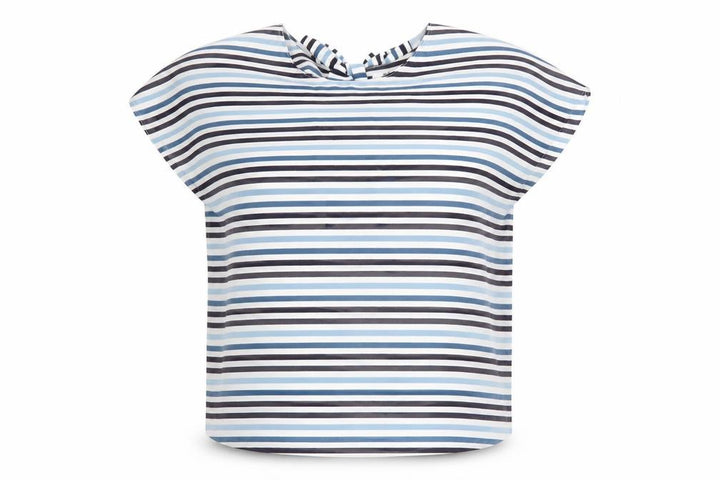 Uniqlo Women Blue Striped Bow Neck Chiffon Blouse Size M