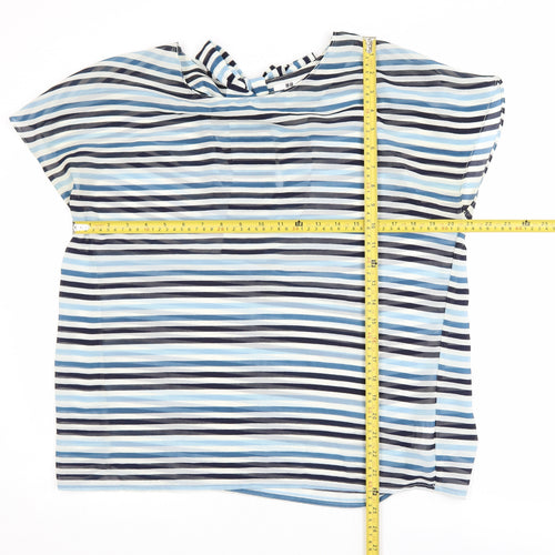 Uniqlo Women Blue Striped Bow Neck Chiffon Blouse Size M