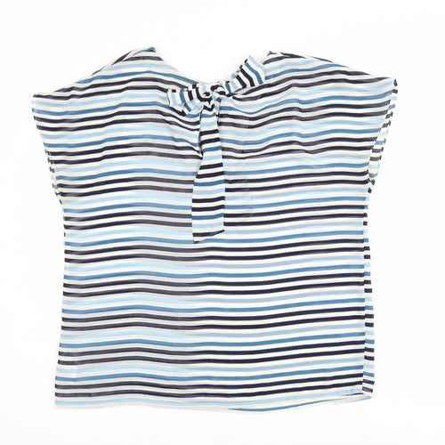 Uniqlo Women Blue Striped Bow Neck Chiffon Blouse Size M
