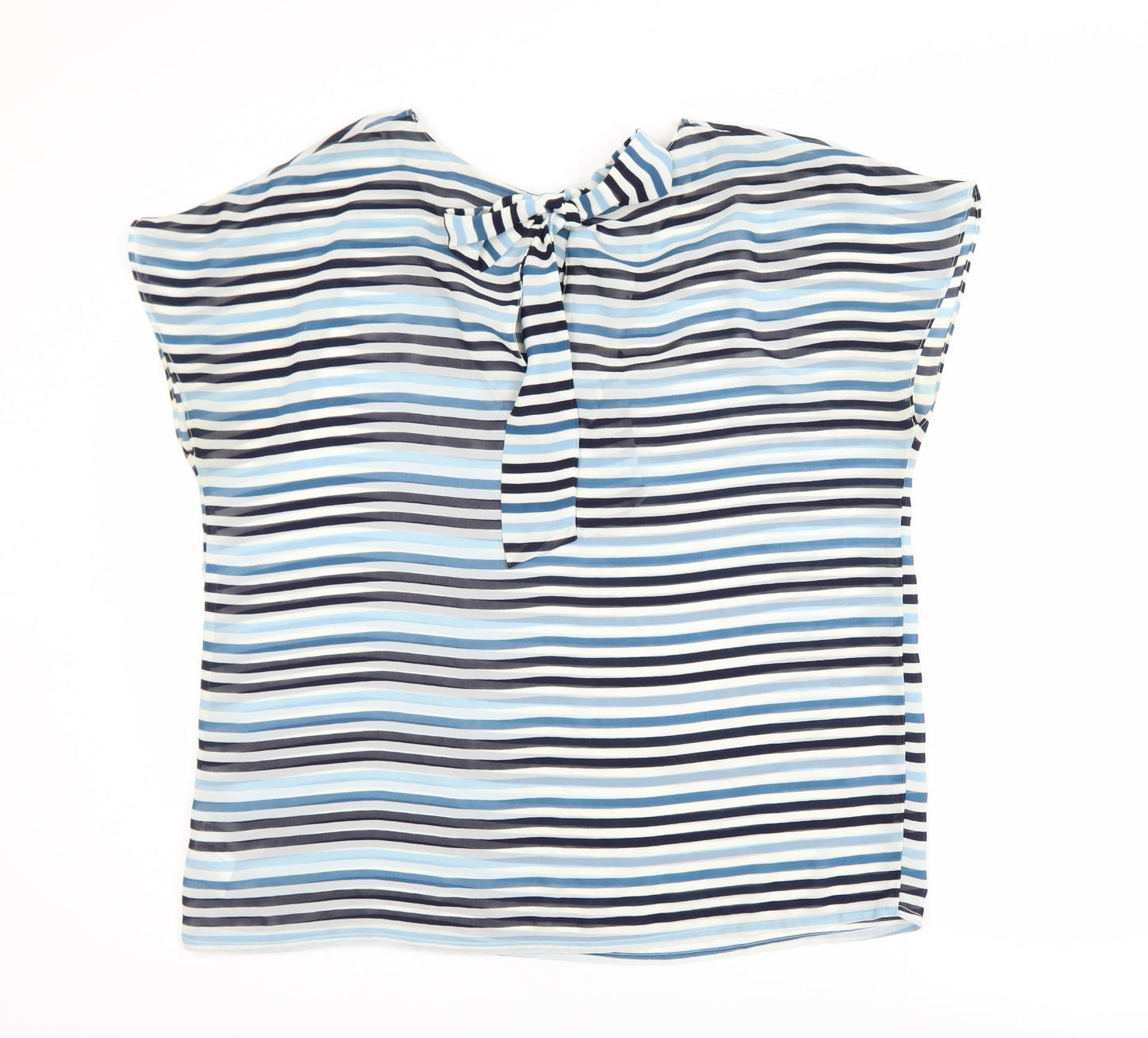 Uniqlo Women Blue Striped Bow Neck Chiffon Blouse Size M
