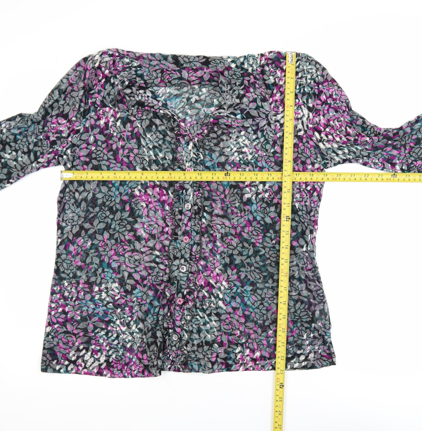 Marks and Spencer Per Una Women's Multicoloured Floral V-Neck 3/4 Sleeve Tunic Blouse Size 18