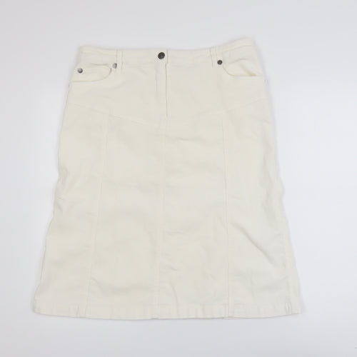 b.young Women Ivory A-Line Stretch Cotton Knee Length Skirt Size 14