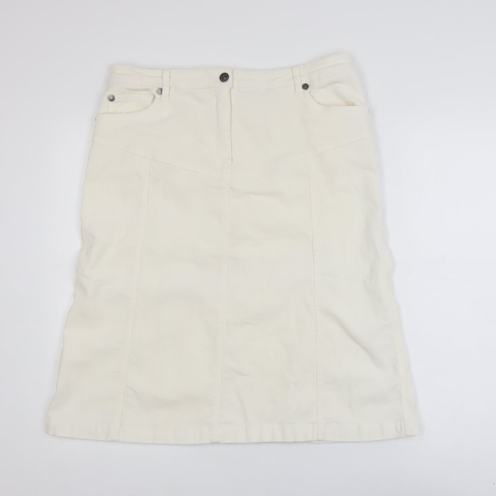b.young Women Ivory A-Line Stretch Cotton Knee Length Skirt Size 14