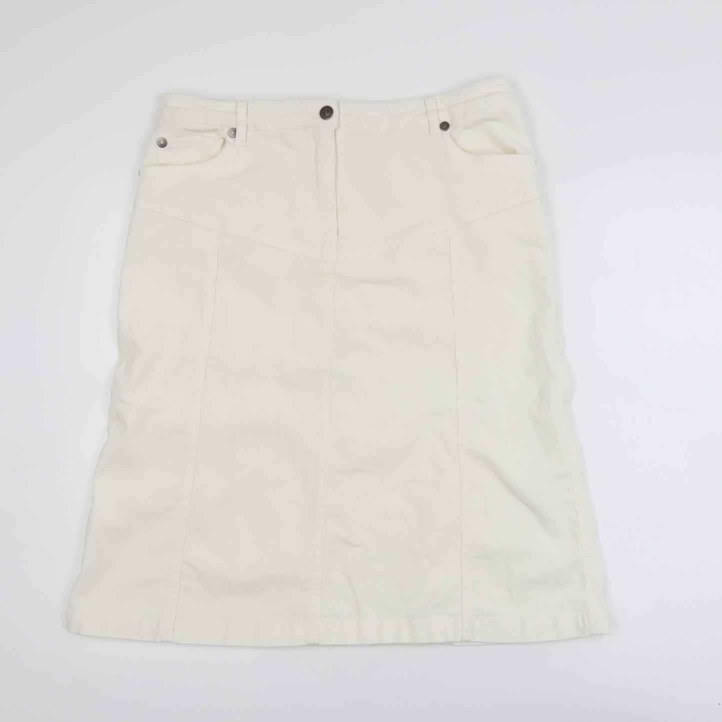 b.young Women Ivory A-Line Stretch Cotton Knee Length Skirt Size 14