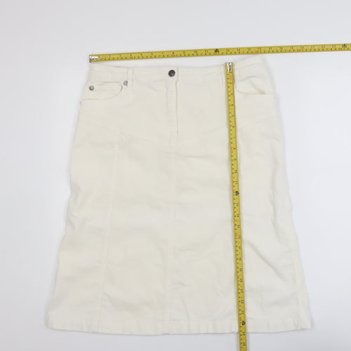 b.young Women Ivory A-Line Stretch Cotton Knee Length Skirt Size 14