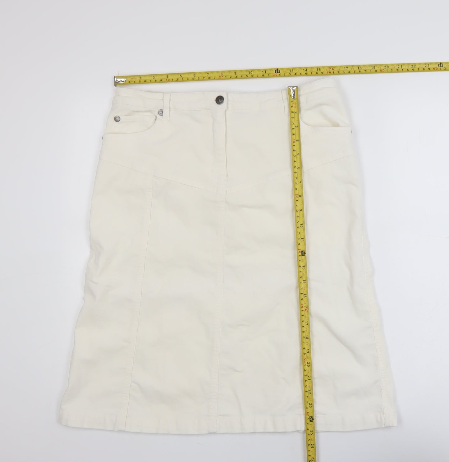 b.young Women Ivory A-Line Stretch Cotton Knee Length Skirt Size 14