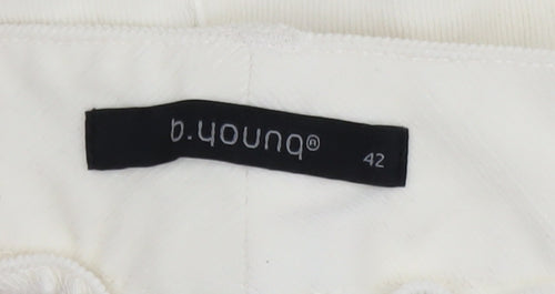 b.young Women Ivory A-Line Stretch Cotton Knee Length Skirt Size 14