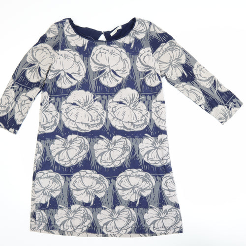 White Stuff Women's Blue Floral Shift Dress Size 12 3/4 Sleeve