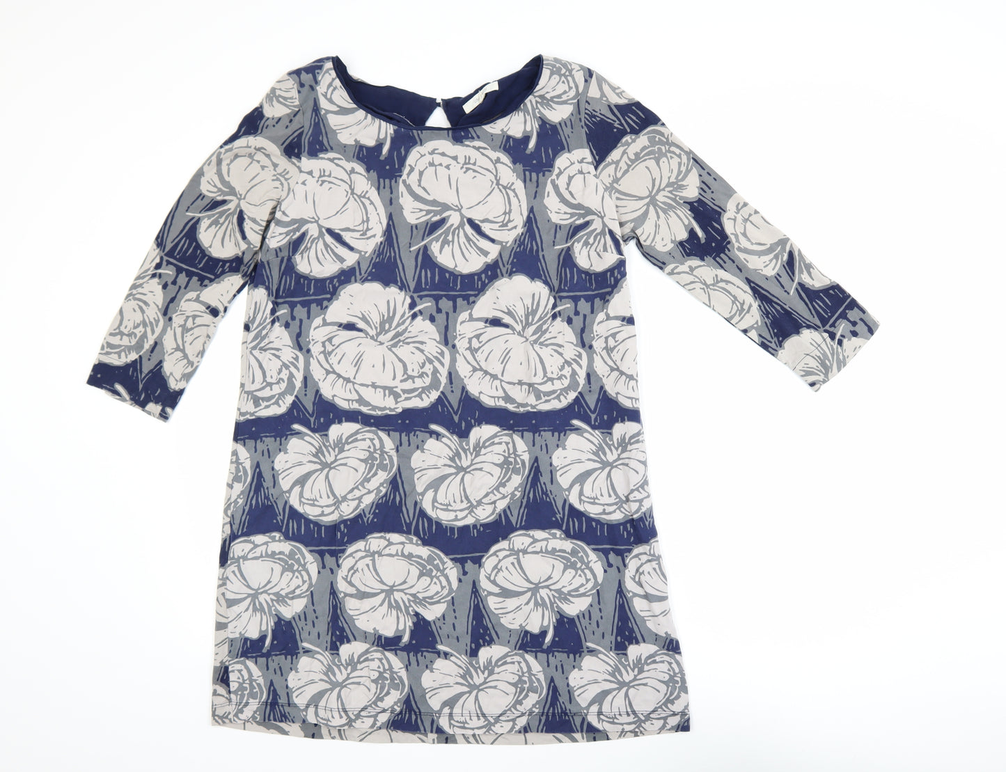 White Stuff Women's Blue Floral Shift Dress Size 12 3/4 Sleeve