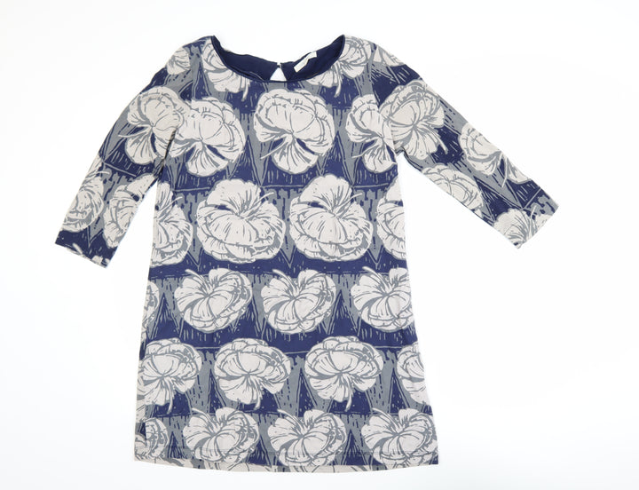 White Stuff Women's Blue Floral Shift Dress Size 12 3/4 Sleeve