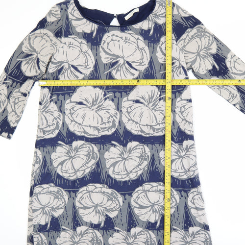 White Stuff Women's Blue Floral Shift Dress Size 12 3/4 Sleeve