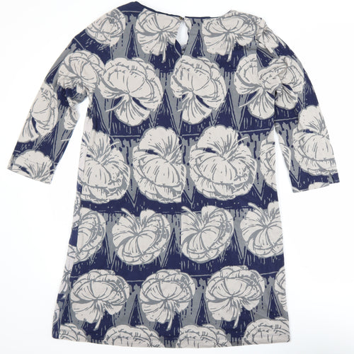 White Stuff Women's Blue Floral Shift Dress Size 12 3/4 Sleeve