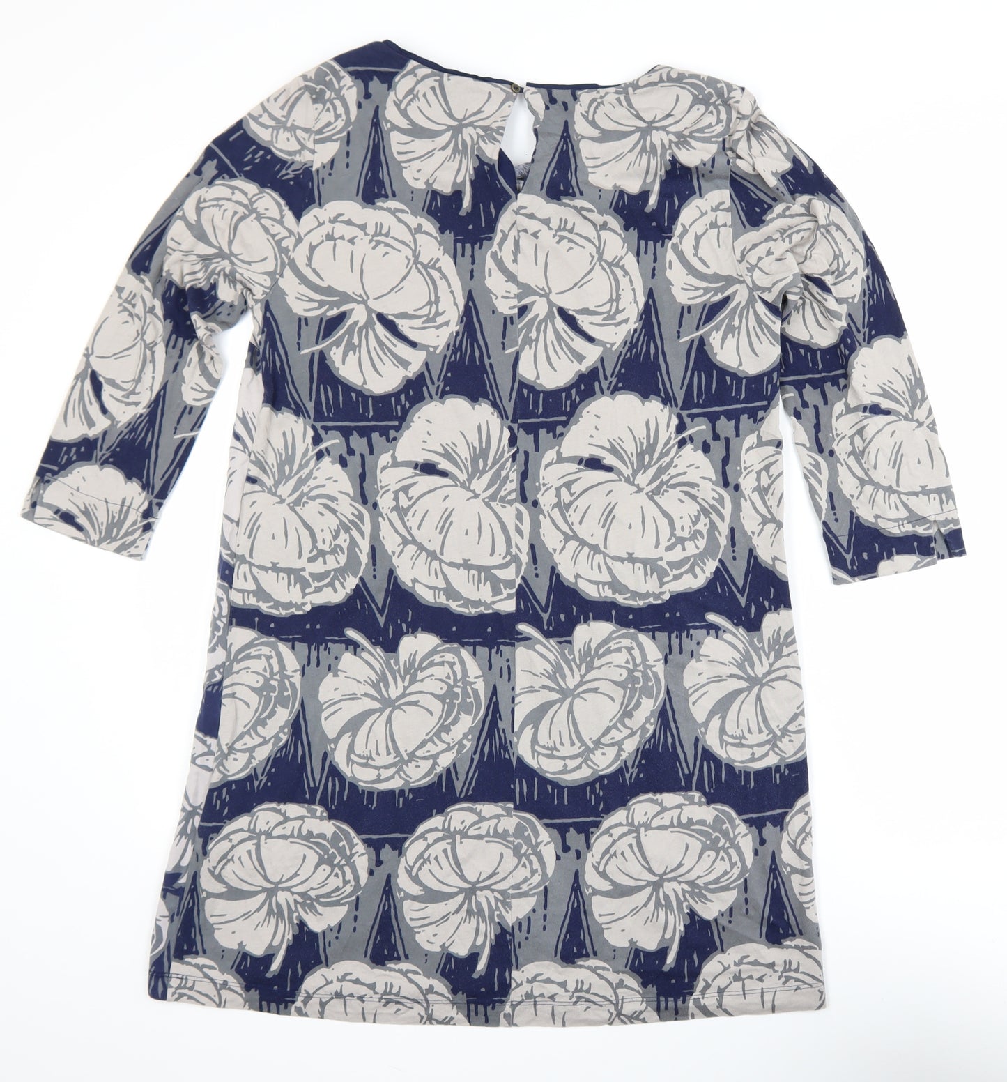 White Stuff Women's Blue Floral Shift Dress Size 12 3/4 Sleeve
