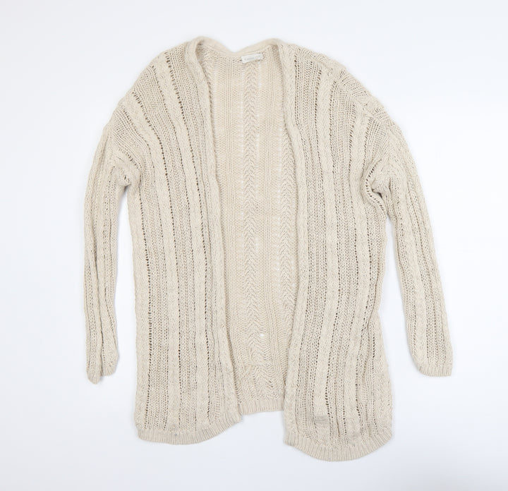 Garnet Hill Women's Beige Open-Knit Linen Cotton Cardigan Size S