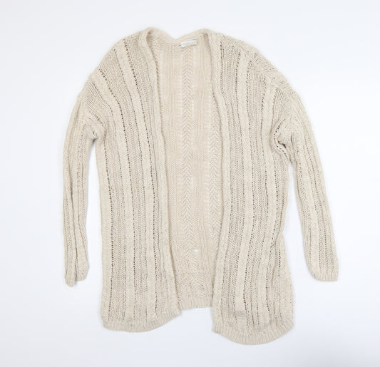 Garnet Hill Women's Beige Open-Knit Linen Cotton Cardigan Size S