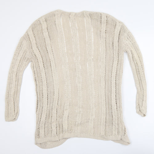 Garnet Hill Women's Beige Open-Knit Linen Cotton Cardigan Size S