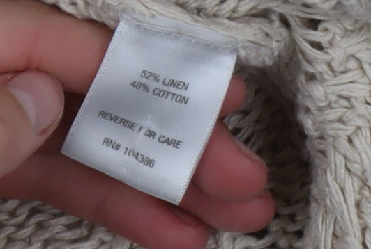 Garnet Hill Women's Beige Open-Knit Linen Cotton Cardigan Size S