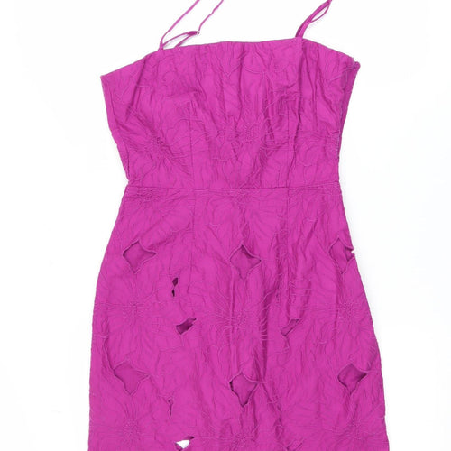 H&M Women’s Pink Floral Embroidered Cut Out Bodycon Dress Size 8