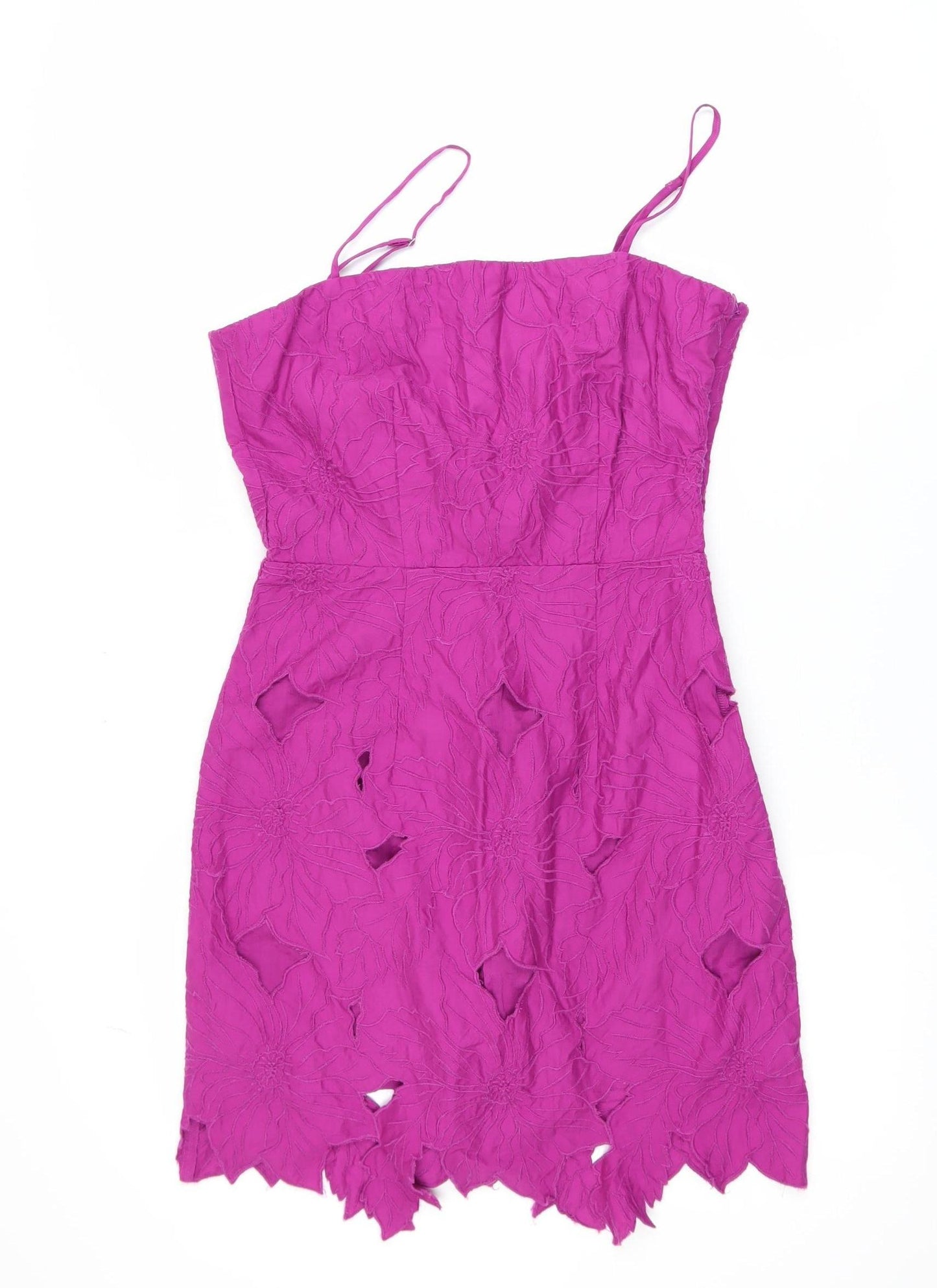 H&M Women’s Pink Floral Embroidered Cut Out Bodycon Dress Size 8