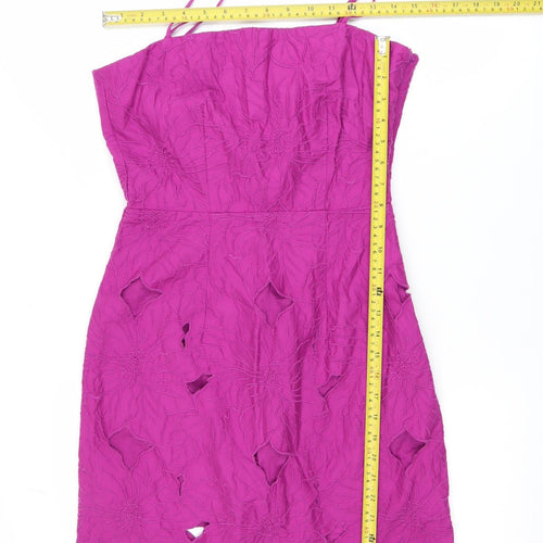 H&M Women’s Pink Floral Embroidered Cut Out Bodycon Dress Size 8