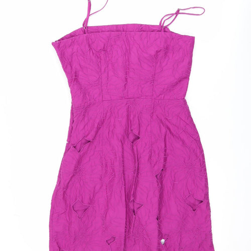H&M Women’s Pink Floral Embroidered Cut Out Bodycon Dress Size 8