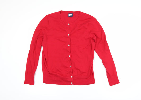 Lands' End Women's Red Petite S Crew Neck Cotton Cardigan Jumper