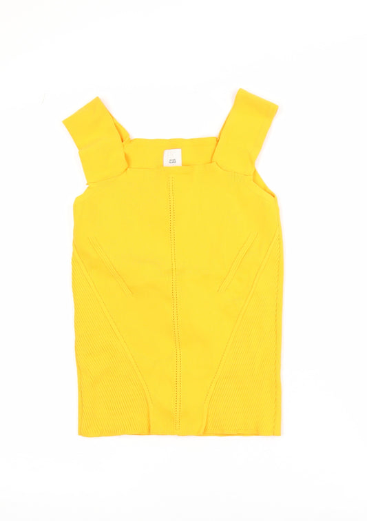 River Island Women's Yellow Slim Fit Ribbed Camisole Tank Top Size 10