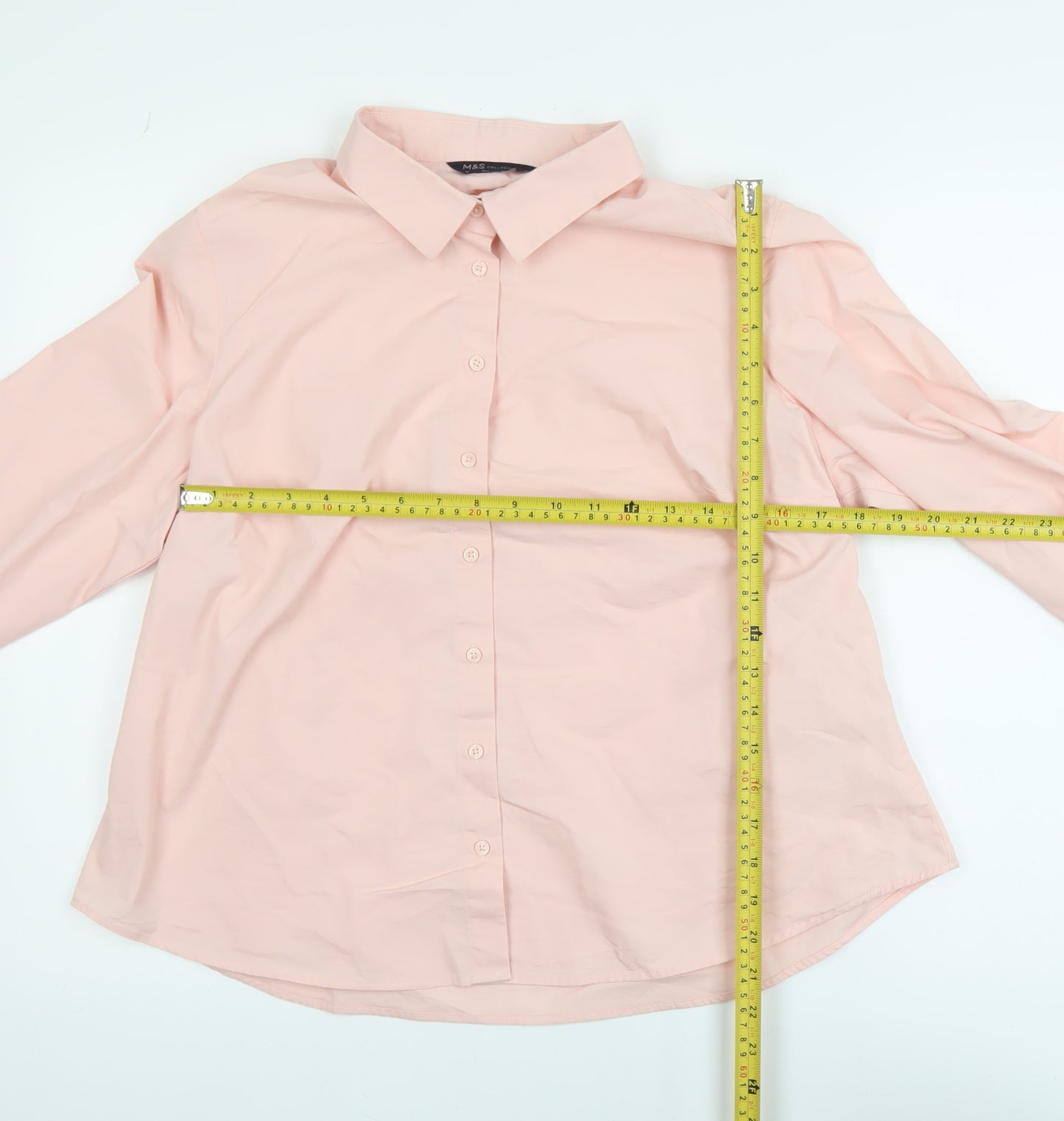 Marks and Spencer Women Pink Long Sleeve Button-Up Shirt Size 18