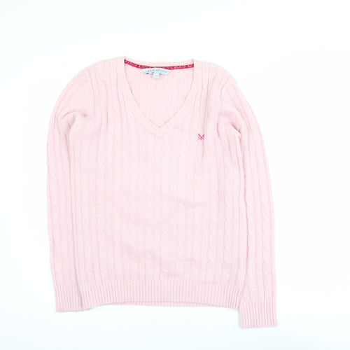 Crew Clothing Co. Women's Pink Cable-Knit V-Neck Jumper Size 12