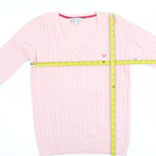 Crew Clothing Co. Women's Pink Cable-Knit V-Neck Jumper Size 12