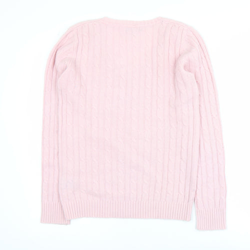 Crew Clothing Co. Women's Pink Cable-Knit V-Neck Jumper Size 12