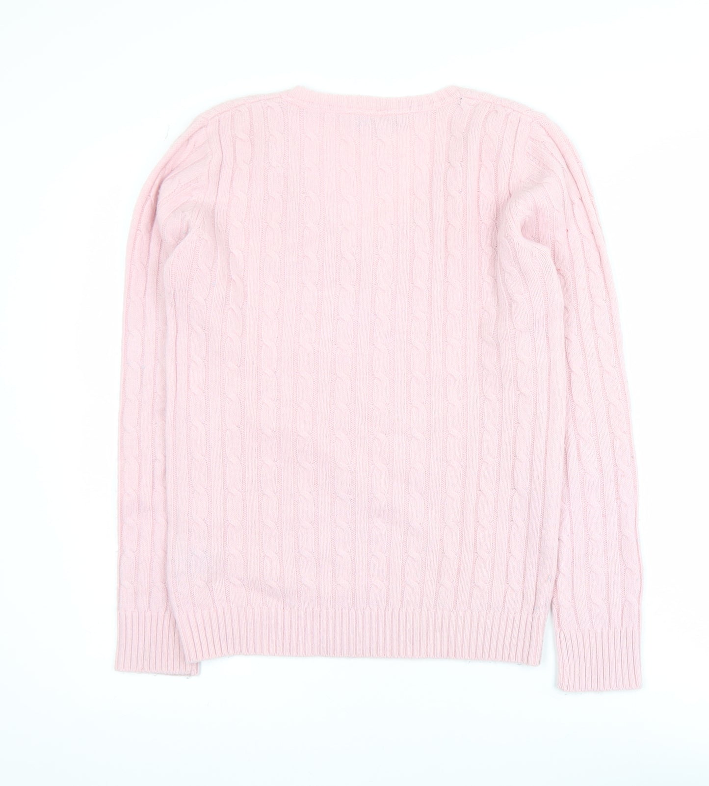 Crew Clothing Co. Women's Pink Cable-Knit V-Neck Jumper Size 12