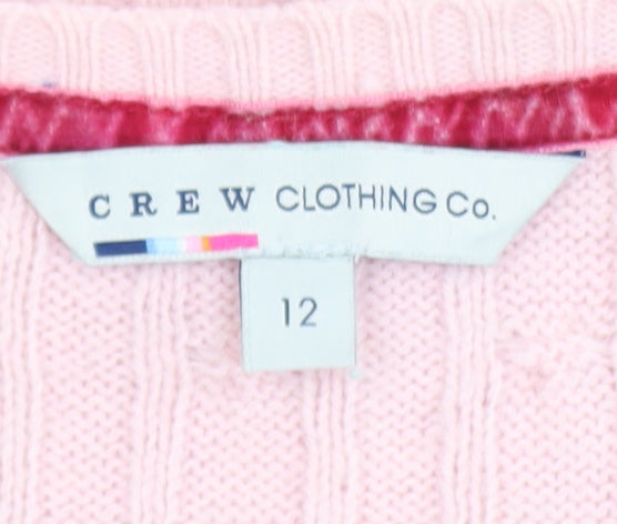 Crew Clothing Co. Women's Pink Cable-Knit V-Neck Jumper Size 12