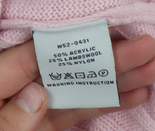 Crew Clothing Co. Women's Pink Cable-Knit V-Neck Jumper Size 12