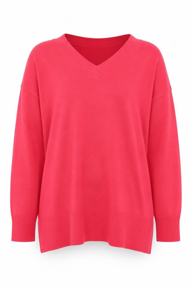 Front view of bpc Selection Women Red V-Neck XL jumper Cotton Blend