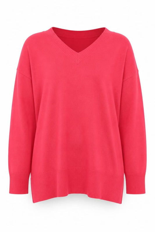 Front view of bpc Selection Women Red V-Neck XL jumper Cotton Blend