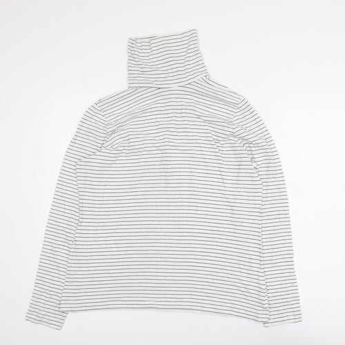 Lands' End Women’s White Striped Roll Neck Long Sleeve Top L