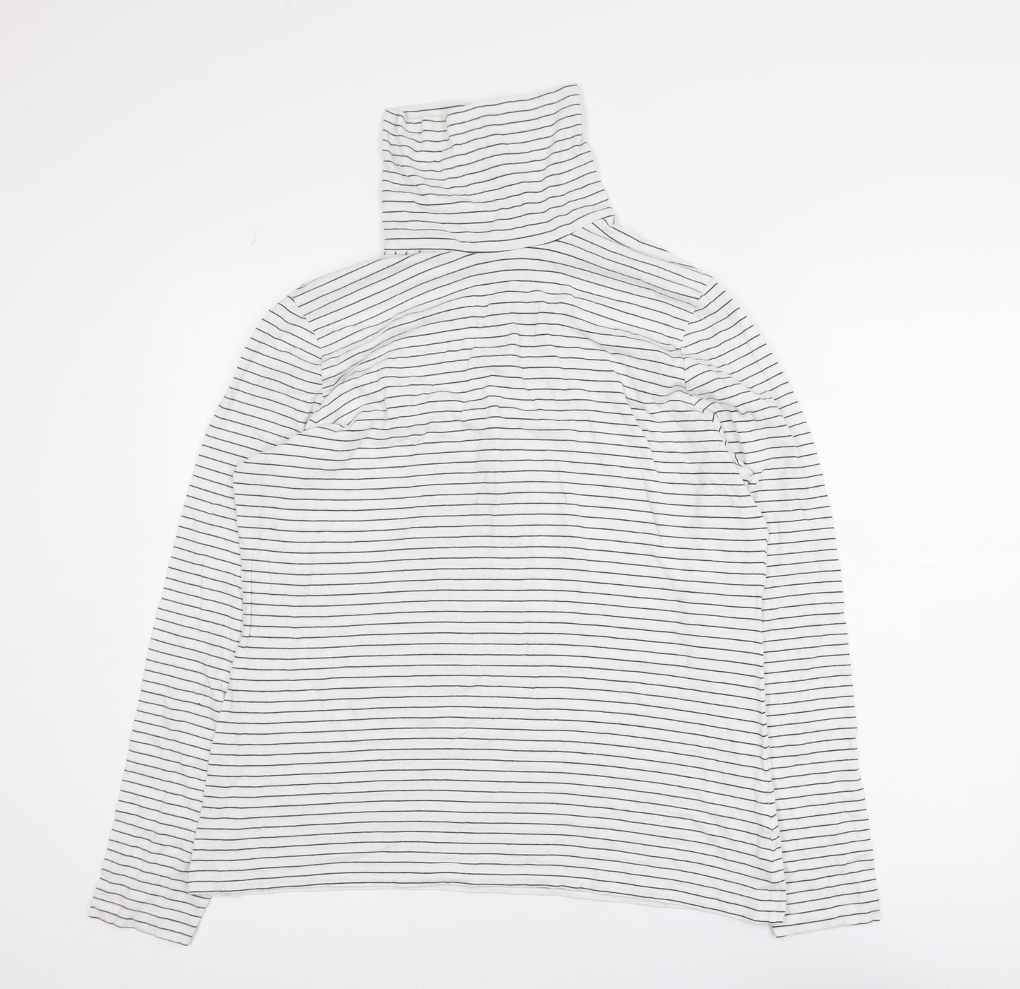 Lands' End Women’s White Striped Roll Neck Long Sleeve Top L