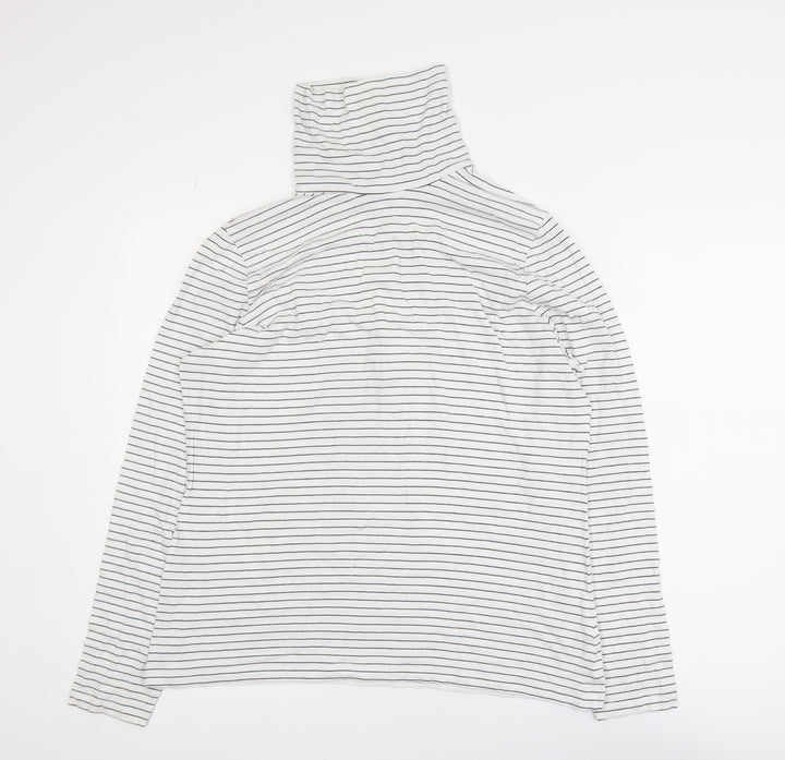 Lands' End Women’s White Striped Roll Neck Long Sleeve Top L