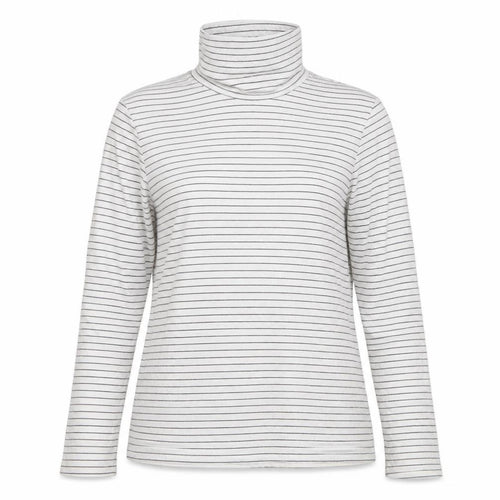 Lands' End Women’s White Striped Roll Neck Long Sleeve Top L