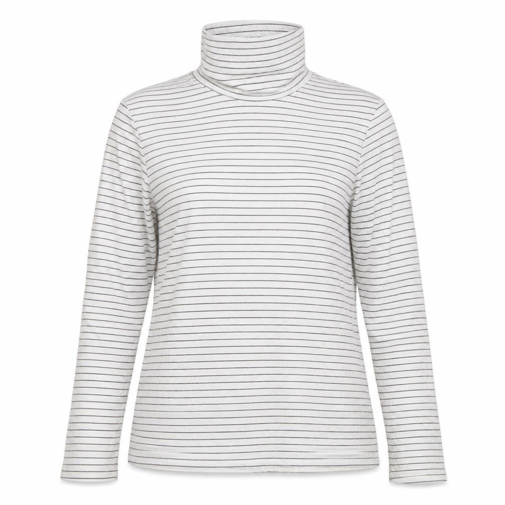 Lands' End Women’s White Striped Roll Neck Long Sleeve Top L