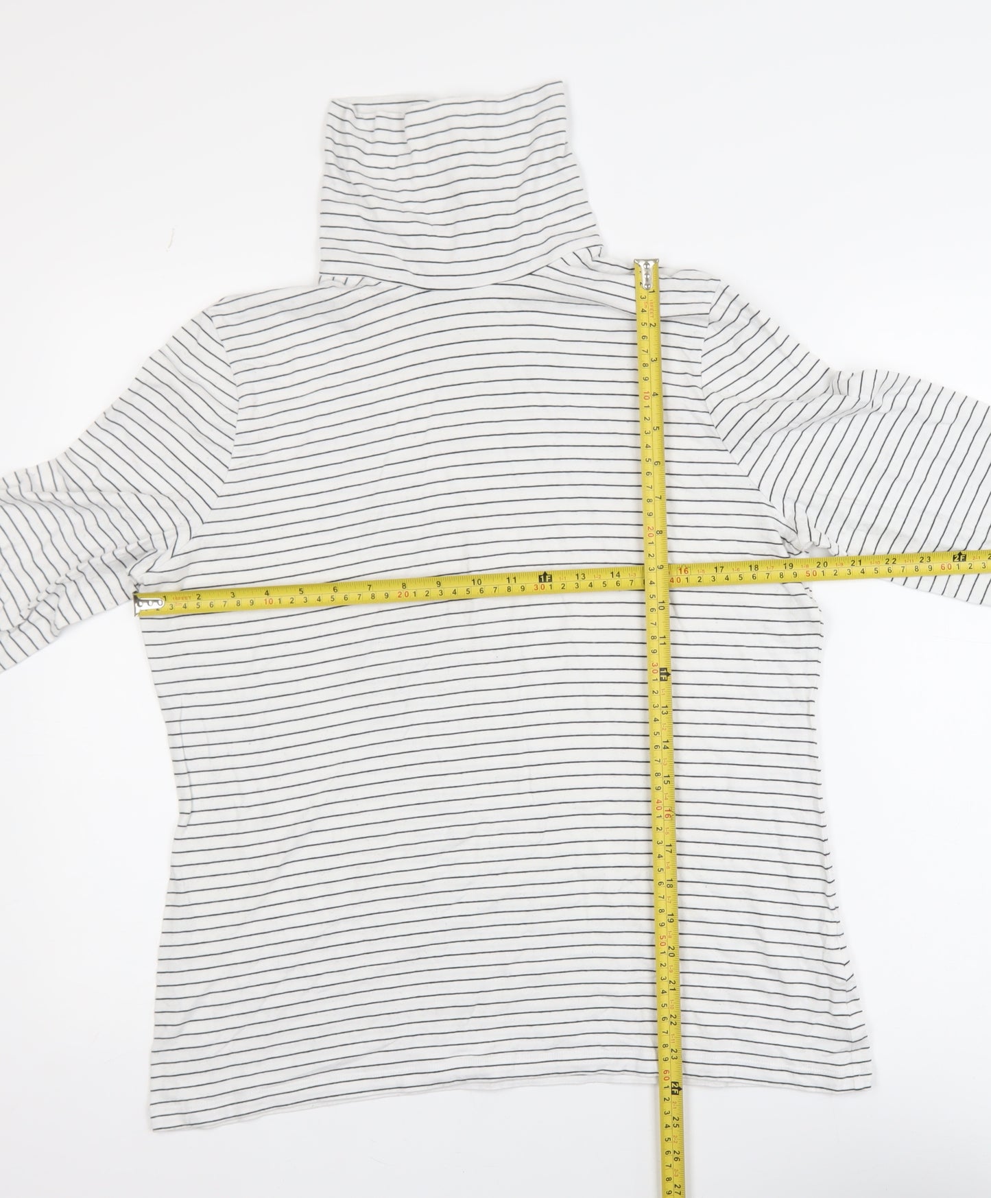 Lands' End Women’s White Striped Roll Neck Long Sleeve Top L