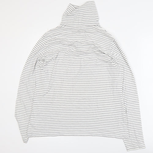 Lands' End Women’s White Striped Roll Neck Long Sleeve Top L