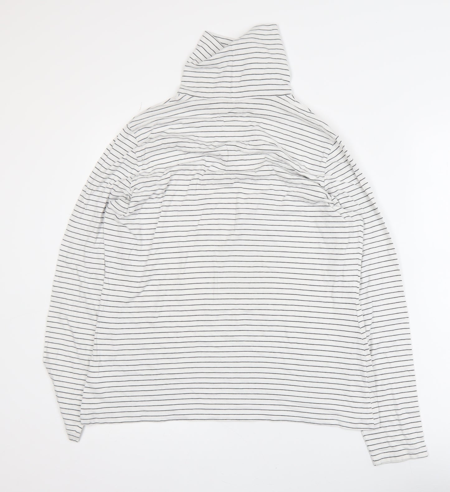 Lands' End Women’s White Striped Roll Neck Long Sleeve Top L